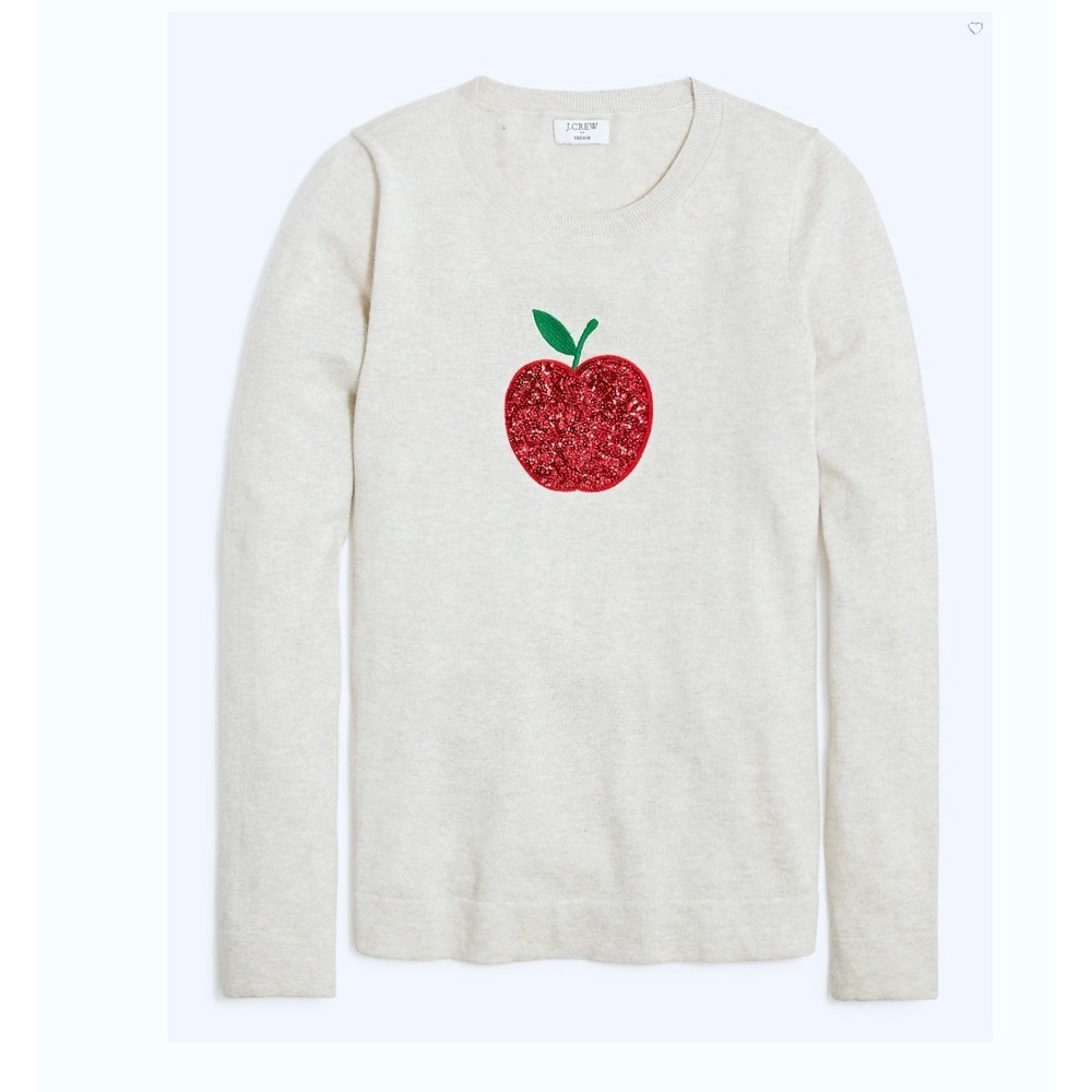 J.Crew Sequin Apple Teddie Sweater Size S Teacher Fall Preppy Academia Novelty